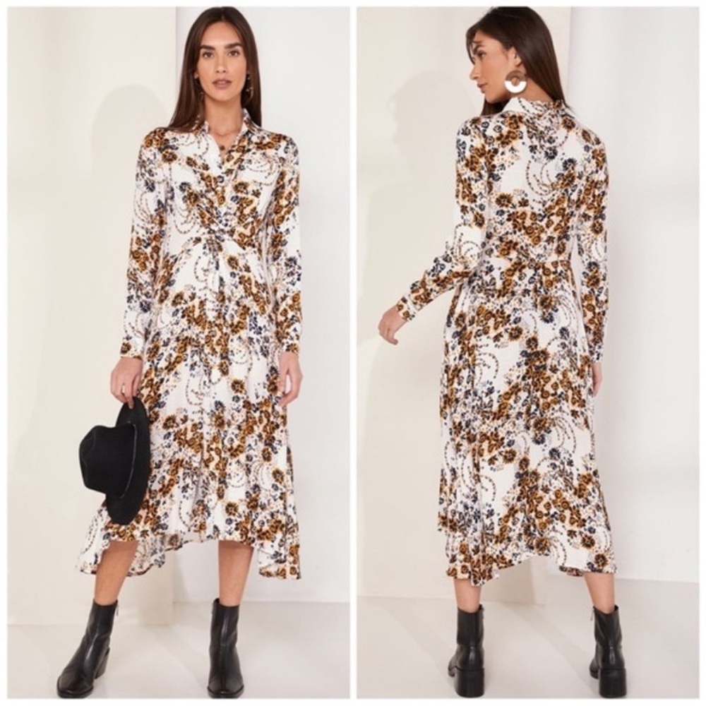Free People Tough Love Twist Front Midi Shirt Dress Boho Size 4